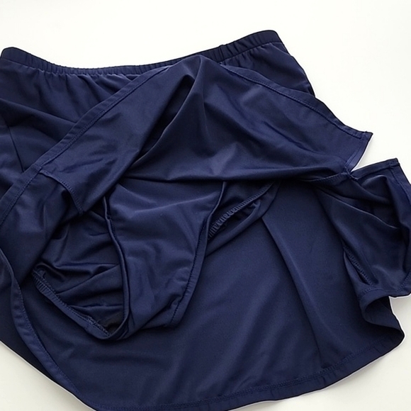 Navy Swim Skirt Front Slit Elasticized  Waistline Integrated Full Bottom Size 12 - Picture 5 of 11